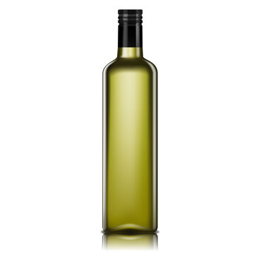 Empty glass bottle for oil, 3d realistic vector. Olive or avocado oil bottle isolated on white background.