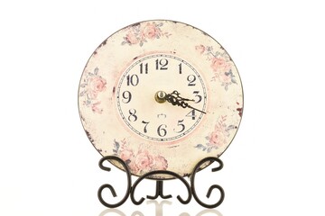 Naklejka premium One table decorated clock, close-up, isolated on white.