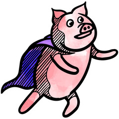 Hand drawn pig watercolor vector illustration