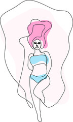 Beautiful gentle body-positive woman. Body positive concept, love your body. One line trendy vector illustration