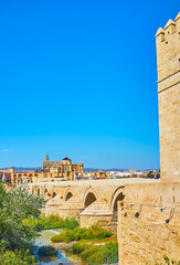 The Roman Bridge and Mezquita across the Guadalquivir River, Cordoba, Spain