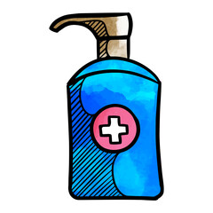 Obraz premium Hand drawn sanitizer bottle watercolor vector illustration