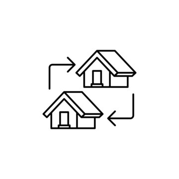house, moving house relocation icon in flat black line style, isolated on white background 