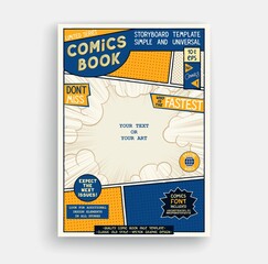 Comic book page template. Classic storyboard artwork. Comics magazine cover. Vector graphics - obrazy, fototapety, plakaty
