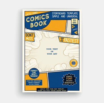 Comic Book Page Template. Classic Storyboard Artwork. Comics Magazine Cover. Vector Graphics