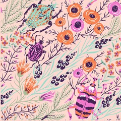 insect on flowers  design pattern artwork