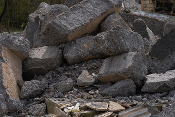 a lot of broken concrete blocks due to the demolition of the house
