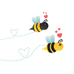 Valentines day. Cute bee couple with heart icon isolated on white background. illustration vector