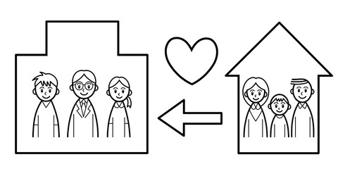 Medical workers in hospital and family in house