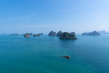 beautiful view from above of lanscape of blue ocean and small island with in summer