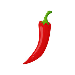 Red Chilli Pepper isolated on white background. Fresh Food Spice for Market, Recipe. Cartoon Flat Style. Vector illustration for Your Design, Web.