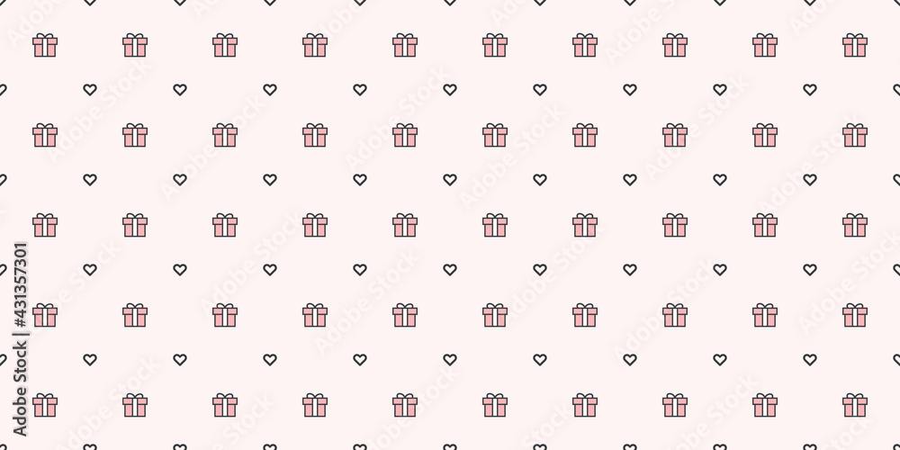 Poster Cute gift boxes seamless repeat pattern vector background