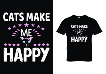 cats makes me happy t shirt design.
