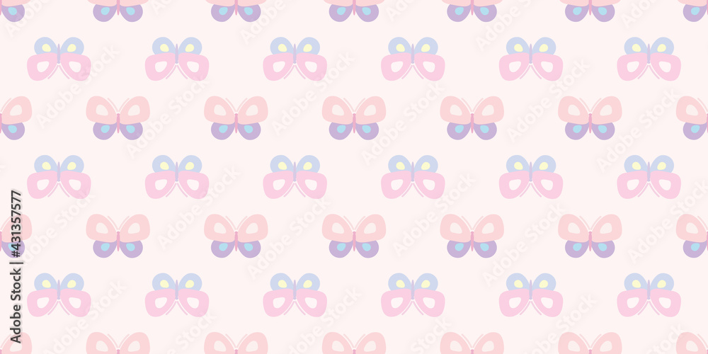 Poster Cute cartoon butterflies seamless repeat pattern vector background