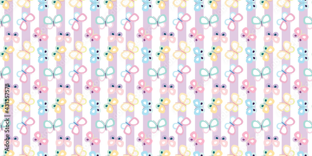 Poster Cute cartoon butterflies seamless repeat pattern vector background