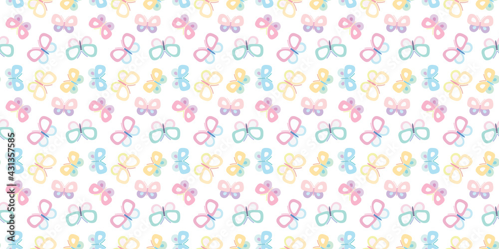 Poster Cute cartoon butterflies seamless repeat pattern vector background