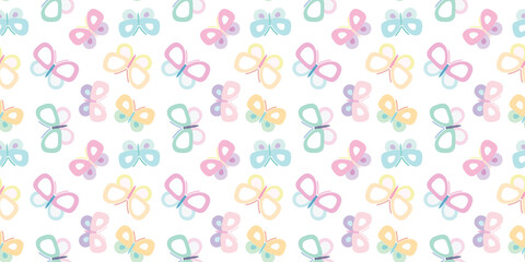 Cute cartoon butterflies seamless repeat pattern vector background