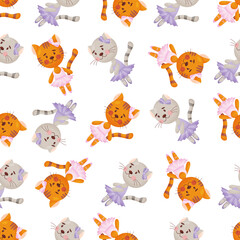 Vector seamless pattern in child style with a cat ballerina.
