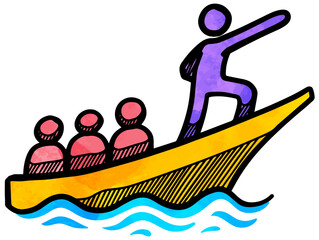 Leadership concept icon  style men on boat watercolor vector illustration