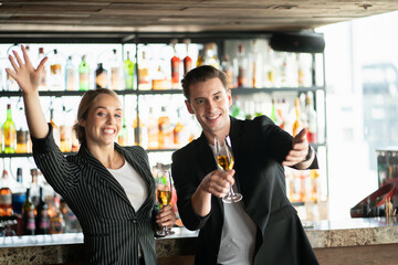 person in a bar, people meeting after working