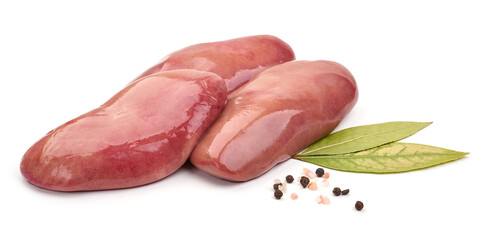 Raw pork kidneys, offals, isolated on white background. High resolution image