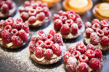 Fototapeta na wymiar Sweet raspberry cookies muffins with cream