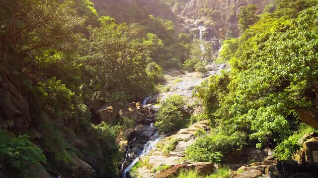 Water of Ravana Falls, Sri Lanka, Tumbling down its Rocky Course