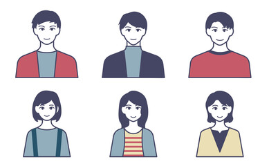 若者　アイコン　アバター　笑顔　イラスト　セット　men and women smiling icons