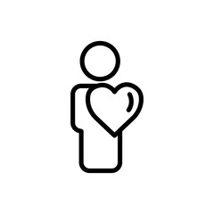 People line icon with heart. charity symbol, donation, humanity. Editable stroke. Design template vector