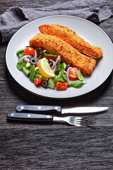 Panko crusted baked salmon fillets, veggies salad