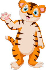 cartoon baby tiger standing and waving