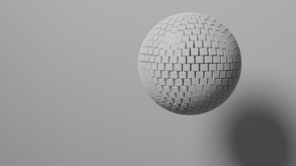 3D Illustration of a sphere composed of cubes.