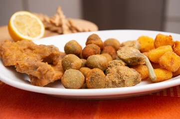 Fritto misto all'Ascolana Ascolana  called mixed fried Ascolana is a traditional dish of Ascoli Piceno area in Marche region