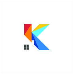 letter K with home logo design vector