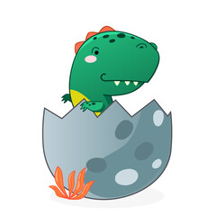 Cute cartoon dinosaur dotted egg. Vector illustration with dino for kids t-shirt design.