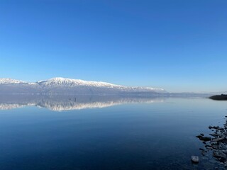 lake Ohrid winter panorama, open sky