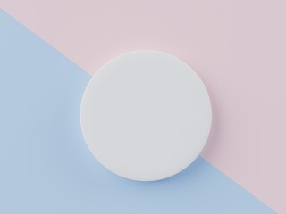 3d render top view of white blank cylinder frame for mock up and display products with pastel background.