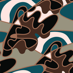 Seamless unusual abstract pattern with hand drawn wave lines and shapes