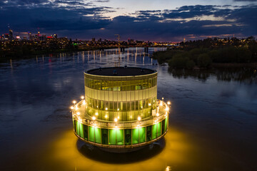 Warsaw drinking water intake during sunset