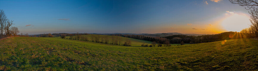 View for Roprachtice village with old church in spring nice sunny evening