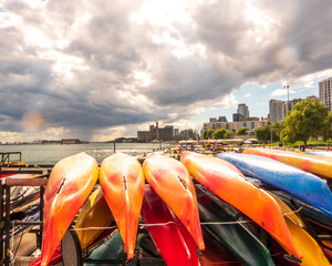 Storm clouds funnel through the Western Gap and past the Canada Malting Silos into Toronto's Inner...
