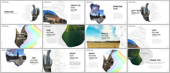 Presentation design vector templates, multipurpose template for presentation slide, flyer, brochure cover design, infographic report. Simple minimal design background with geometric curved shapes.