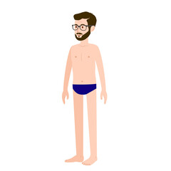 A half - turn character. Vector image of a man in underpants for animation. All the details are on separate layers with names. Editable strokes.
