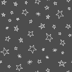 Hand drawn stars seamless pattern. Monochrome texture background of star doodle illustrations.
