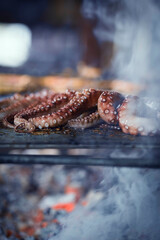 pulpo a la brasa en parrilla de leña