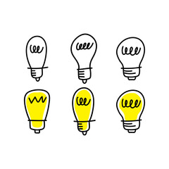 Naklejka premium Idea icon doodle. Lightbulb illustration set. Hand drawn electric lamp.