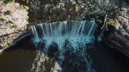 Aerial view of beautiful landscape of majestic natural waterfall