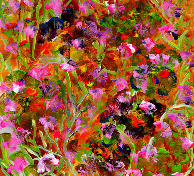 Bunte Blumen, Abstrakt Bild, Acryl Malerei, Hintergrund, Modern Art