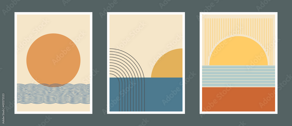Poster set of abstract mid century posters composition vector design. modern boho minimalist art. eps10 vec