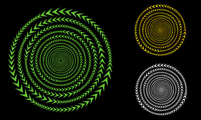 Abstract color vector background with circles. Halftone effect with arrows. Spiral with arrows as logo or icon.
